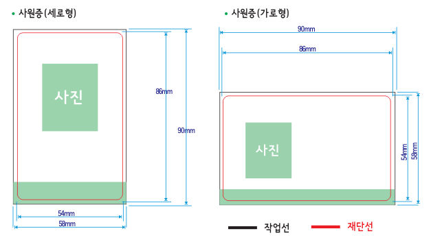 스티커 사원증 작업 규격 안내